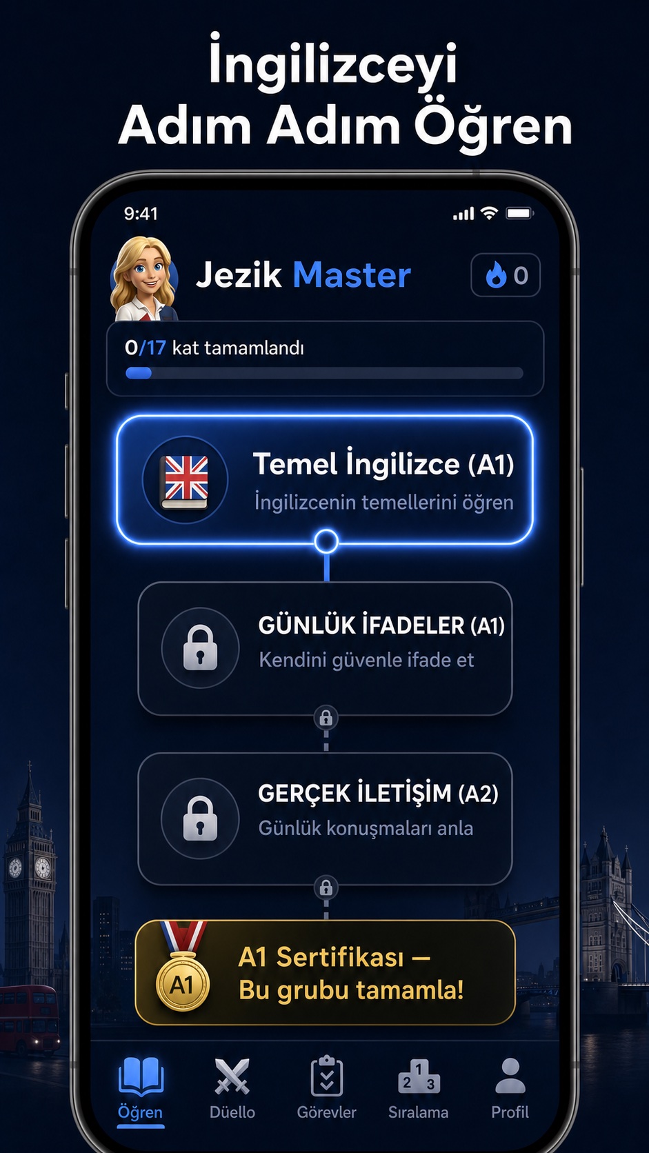 Jezik Master İngilizce öğrenme ekranı